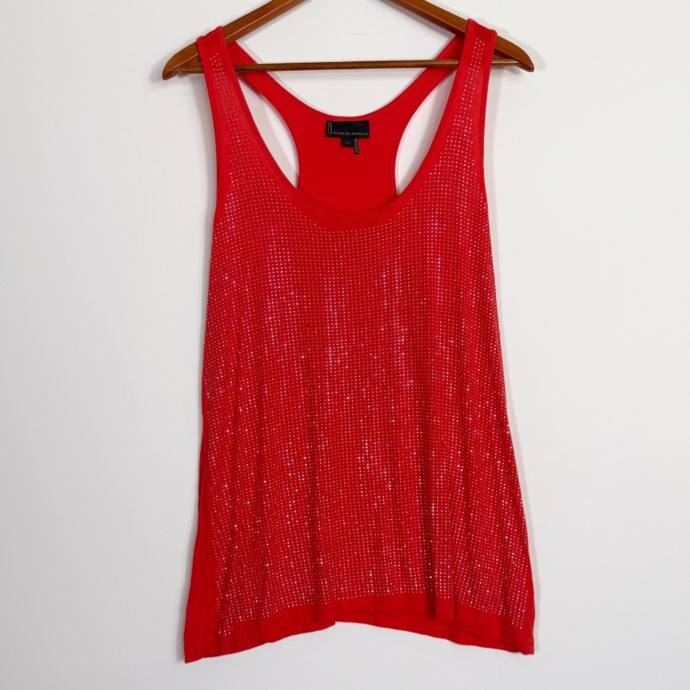 I jeans by Buffalo Vibrant Red Orange Studded Sparkly Racerback Tank Top Size LG